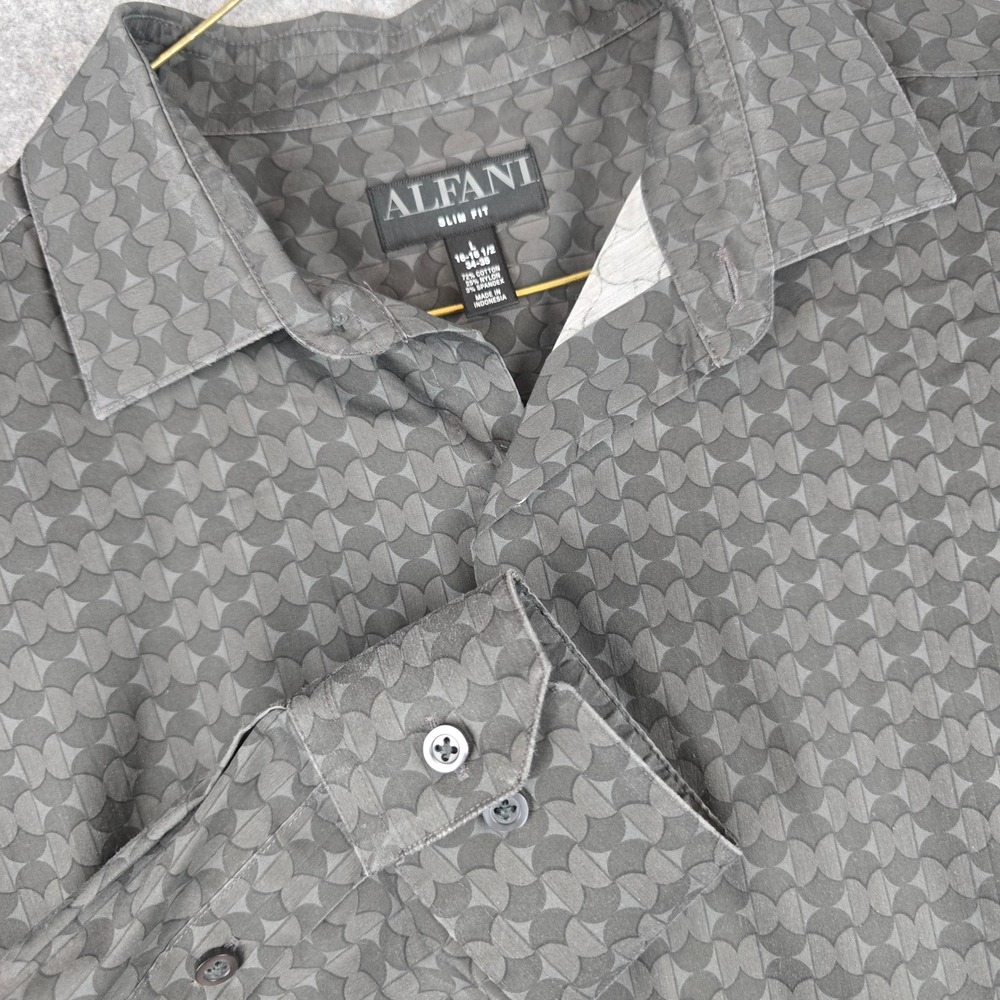 Alfani Shirt Mens Large Gray Slim Fit Geometric Long Sleeve Button Down
